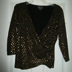 DRESSBARN COLLECTION 3/4 Sleeve Black with Gold Accents Size L